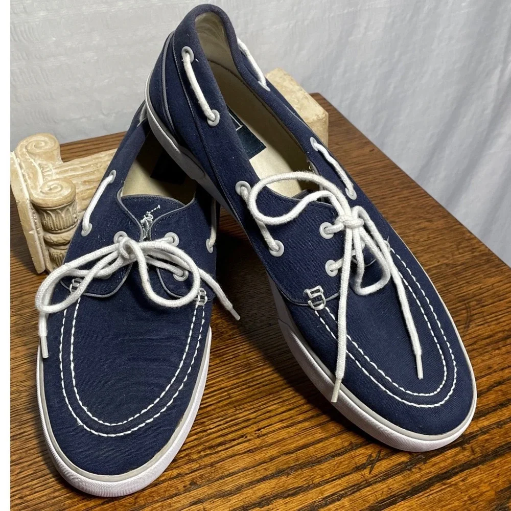 Polo Ralph Lauren Mens Navy Blue‎ Canvas Boat Shoes Deck Shoes Size 12 Nautical